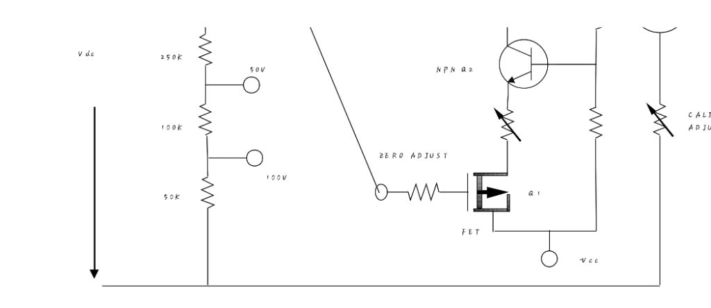 Block diagram of direct-coupled amplifier d.c voltmeter